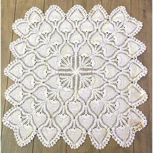 Vintage Handmade Crochet Lace Doily Table Topper 20" Heart Pattern Delicate Ivor